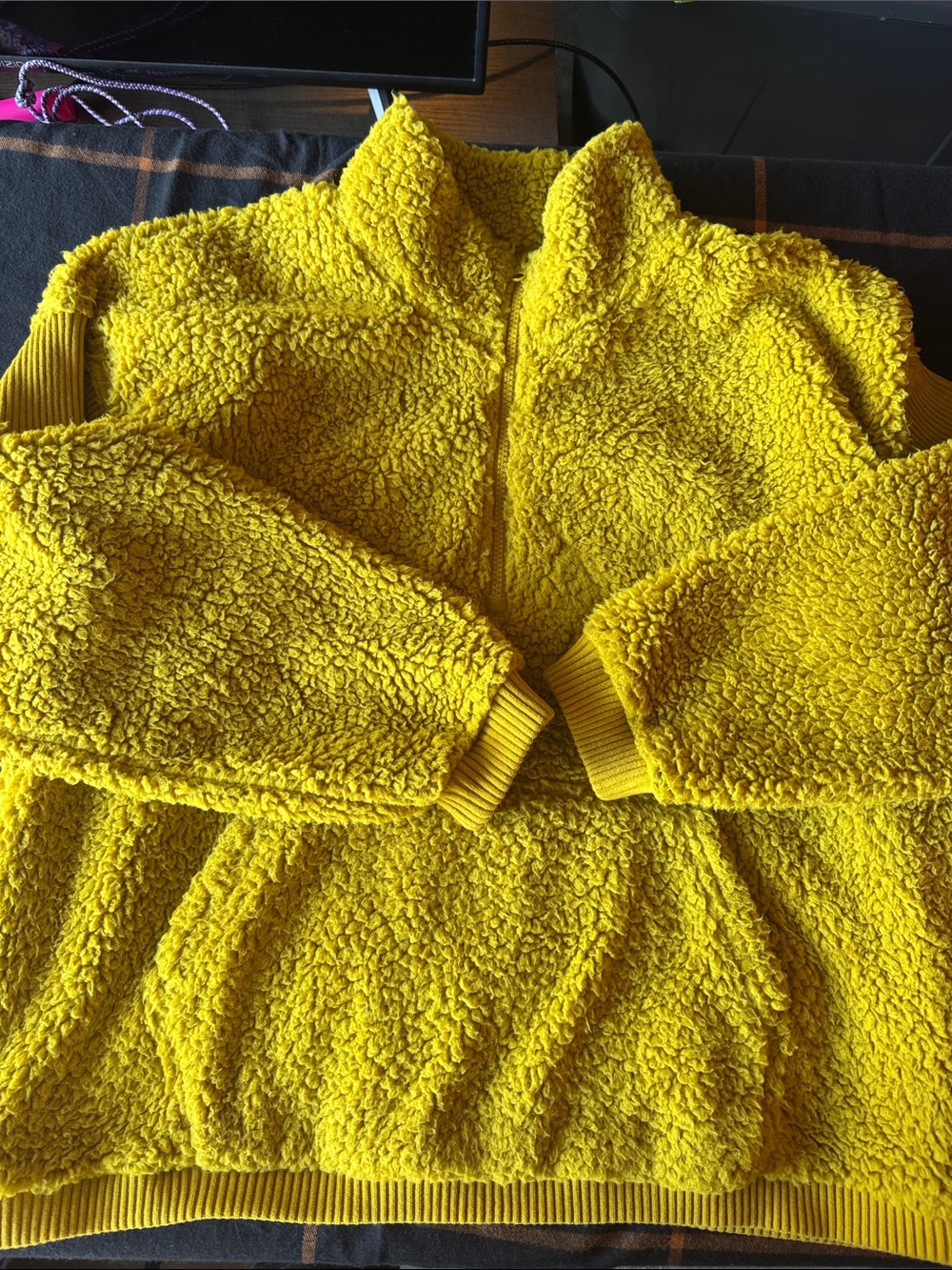 JoyLab Bright Yellow Sherpa Zip Pullover